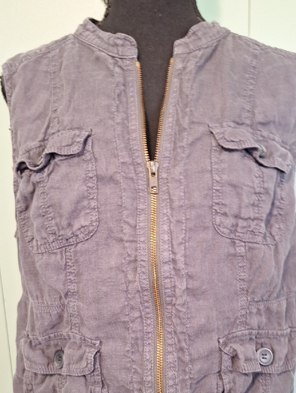 Caslon 100% Linen Gray Zip Up Fashion Vest Size Large - Picture 2 of 7